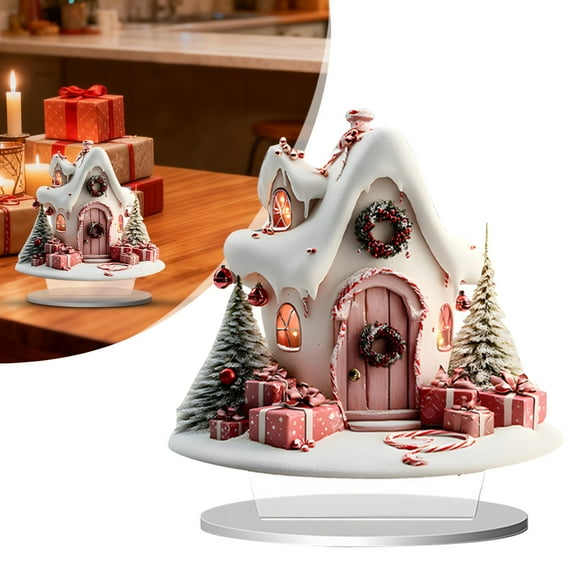 BinKFF Acrylic Christmas Village Desktop Ornament Gingerbread House Christmas Village Collectible Buildings Figurines Ceramic Shop House for Holiday Xmas Decor Gift