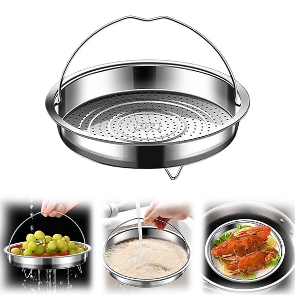 BinKFF All-In-One Pan Steamer Basket, 7/8/9 Inch Premium Stainless Steel Construction, Dishwasher Safe, Perfect for Steaming Vegetables, Full Handle for Easy Use