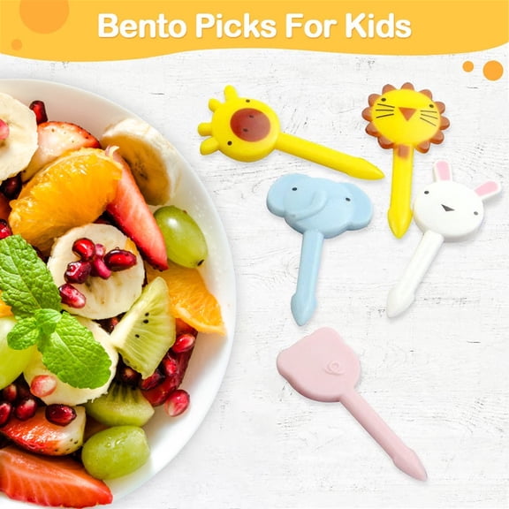 BinKFF Animal Food Picks for Kids, Fun Bento Lunch Box Accessories Cute Cartoon Kids Food Picks Mini Fruit Forks Reusable Lunchbox Toothpicks Toddlers Boys Girls School Lunch Decorations
