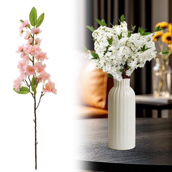 BinKFF Artificial Cherry Blossom Flower Branches, Bulk Silk Faux Flowers Real Touch Bouquet for Home Wedding Party Centerpieces Spring Summer Decor, Vase Not Included(Champagne)