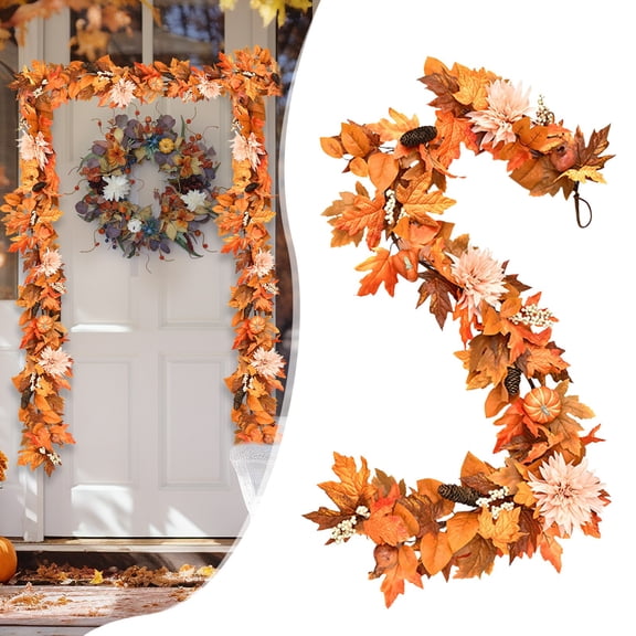 BinKFF Artificial Fall Leaf Garland, Greenery Garland with Pumpkins and Eucalyptus for Table, Mantle, Fireplace, Thanksgiving Decorations and Fall Wedding Decor