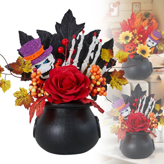 BinKFF Artificial Fall Potted Flowers, Fall Fake Plant with Pumpkins Maple Leaves Berries Sunflower Basket Fall Table Decor for Harvest Farmhouse Home Party Thanksgiving Day