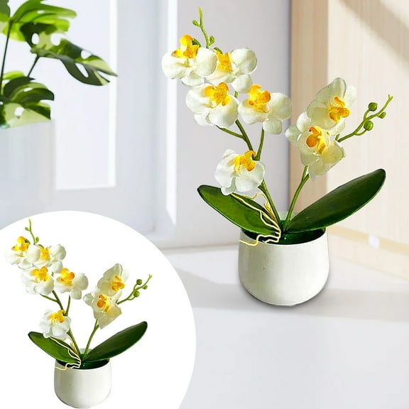 BinKFF Artificial Flowers Mini Potted Fake Plants Artificial Plastic Artificial Orchid Flowers Plants Topiaries for Home Office Desk Farmhouse Room Bathroom Centerpiece Decor