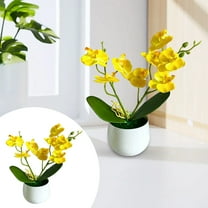 BinKFF Artificial Flowers Mini Potted Fake Plants Artificial Plastic Artificial Orchid Flowers Plants Topiaries for Home Office Desk Farmhouse Room Bathroom Centerpiece Decor
