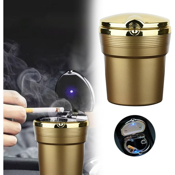 BinKFF Ashtray with Lid,Smokeless Ashtray for Cup Holder Smell Proof,Detachable Stainless Steel Car Ash Tray with LED Auto Light, for Most Car, Office, Home