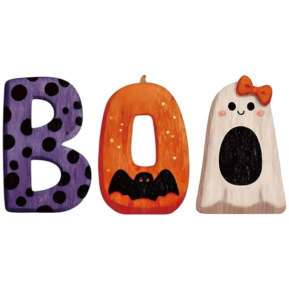 BinKFF BOO Signs Halloween Table Decorations Indoor BOO Pumpkin Ghost Signs Table Top Decor Wooden Halloween Decorations for Home Wooden Pumpkin Blocks Tabletop Decor