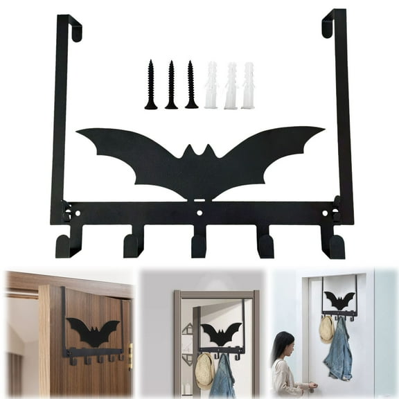 BinKFF Bat Coat Rack Wall Mount Goth Wall Hook, Spooky Gothic Home Decor Black Metal Halloween Key Holder for Mudroom Bathroom Entryway Hat Jacket Bag Towel Hanger