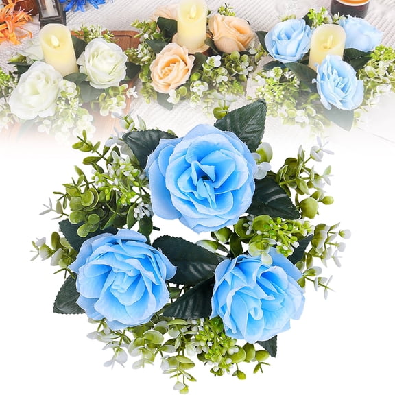 BinKFF Candle Rings, Artificial Eucalyptus Wreath Candles Wreaths, Small Greenery Farmhouse Wreath for Door Wedding Centerpieces Home Party Table Valentine's Day Decor