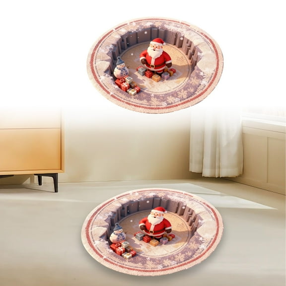 BinKFF Christmas 3D Rug – 15.7in Christmas Rugs, Round Swirl Rug, Decorative Rugs with Depth Pattern, Funny Santa Claus Non-Slip Mats, for Holiday Entryway Living Room Bedroom