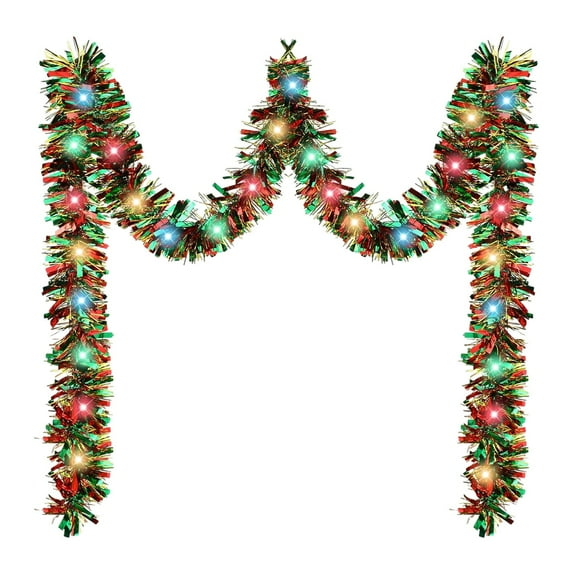 BinKFF Christmas Decoration - 16.4 FT Pre-lit Christmas Green Garland, LED Lights Lighted Artificial Pine Garlands, for Indoor Outdoor Christmas Decor Holiday Wedding Decoration