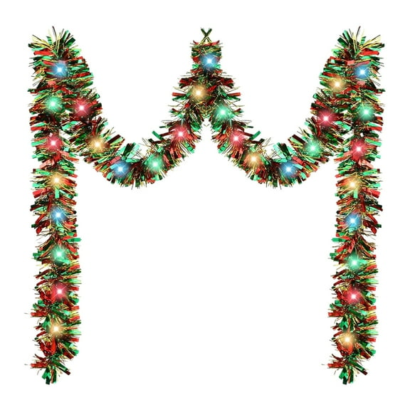 BinKFF Christmas Decoration - 16.4 FT Pre-lit Christmas Green Garland, LED Lights Lighted Artificial Pine Garlands, for Indoor Outdoor Christmas Decor Holiday Wedding Decoration