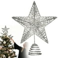 thumbnail image 1 of BinKFF Christmas Decoration - 6.3 inch Christmas Glitter Star Tree Toppers, Metal Silver Star Lighted with LED Warm White Lights for Xmas Decorations, Holiday Party Indoor Decor, 1 of 8
