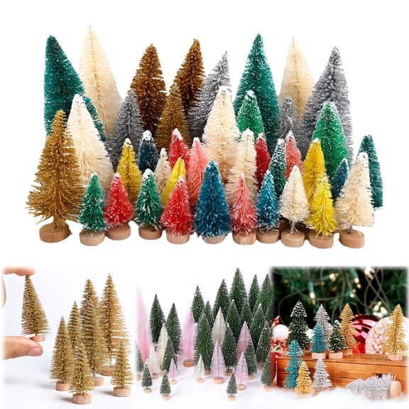 BinKFF Christmas Decorations - 33 Pcs Mini Christmas Trees Bottle Brush Trees with Wood Base, Christmas Village Trees for Tabletop Christmas Decor Holiday Winter Decorations