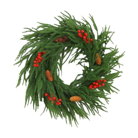 BinKFF Christmas Garland for Front Door, 15.75 inchs Artificial Unlit Winter Garland with Pine Cones, Berry Clusters Ornaments and Ribbon for Thanksgiving Holiday Christmas Decoration