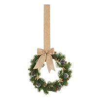 BinKFF Christmas Mini Wreath for Cabinet, Artificial Snowy Cedar Garland with Plaid Ribbon, Small Xmas Hanging Wreath for Kitchen Cabinets, Windows, Doors, Farmhouse Holiday Decor
