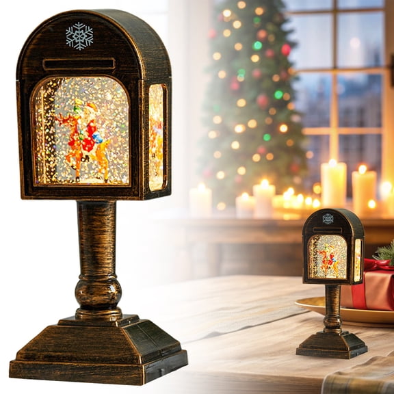 BinKFF Christmas Snow Globe Lantern Water Glittering Christmas Tree with Music, USB Lined/Battery Operated Lighted Lantern for Christmas Festival Decoration Gifts