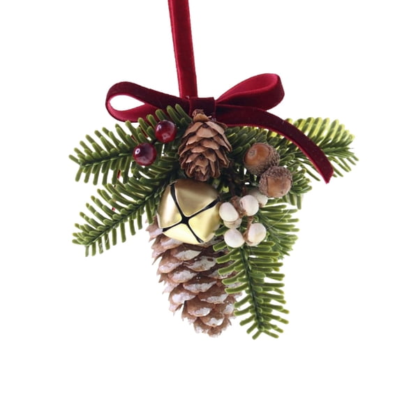 BinKFF Christmas Wreath Bows with Jingle Bells and Pinecone Hanging Christmas Tree Topper Xmas Bow Pine Cones with Bell Pendant Decorative Bows Ornament for Party Decoration