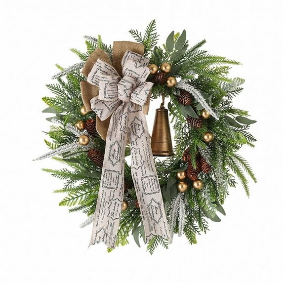 BinKFF Christmas Wreath Holiday Decoration 24 Inch Artificial Wreath with Red Berries Pinecones & Bowknot Festive Door Wreath for Home Indoor Outdoor Xmas Decor