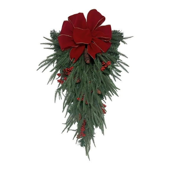BinKFF Christmas Wreaths, Lighted Artificial Christmas Wreath with Large Red Bow Ornaments, Christmas Wreath for Front Door Gate Wall Xmas Party Decorations