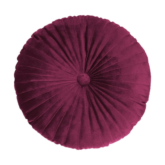 BinKFF Cute Faux Velvet Round Throw Pillow Decorative Round Pleated Throw Pillows Pumpkin Throw Pillows with Center Button Velvet Floor Pillows for Sofa Couch Vanity Chair Bed