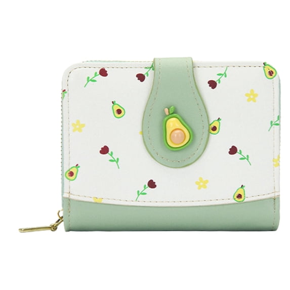 BinKFF Cute Fruit Prints Small Women Wallet with Zipper Coin Pocket PU Leather Compact Cash Travel Credit Card Holder for Female Ladies Teen Girls ID Window and Card Slots
