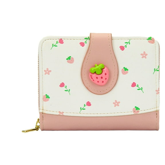 BinKFF Cute Fruit Prints Small Women Wallet with Zipper Coin Pocket PU Leather Compact Cash Travel Credit Card Holder for Female Ladies Teen Girls ID Window and Card Slots