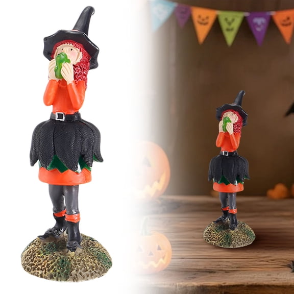 BinKFF Cute Halloween Decor - 6'' Resin Skeleton Gentleman and Witch Broom Figurines - Indoor Halloween Decorations for Home Mantle Fireplace Party Gifts (Ghost & Witch)