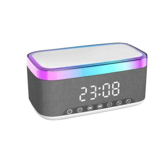BinKFF Digital Alarm Clock White Noise Loud Digital Alarm Clocks Bedrooms Alarm Clock Speaker Wireless Charger AUX USB Bluetooth Speaker 12/24H Alarm Snooze Adjustable Brightness