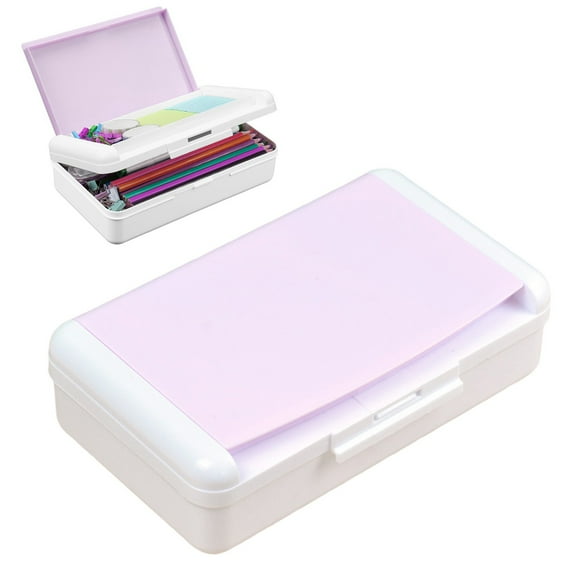 BinKFF Double Layer Large Capacity Pencil Box,Plastic Translucent Pencil Box, Hard Pencil Cases with Snap-Tight Lid for Pens, Pencils, Work Supplies,Office Supplies,Medium-Sized,1 Pack