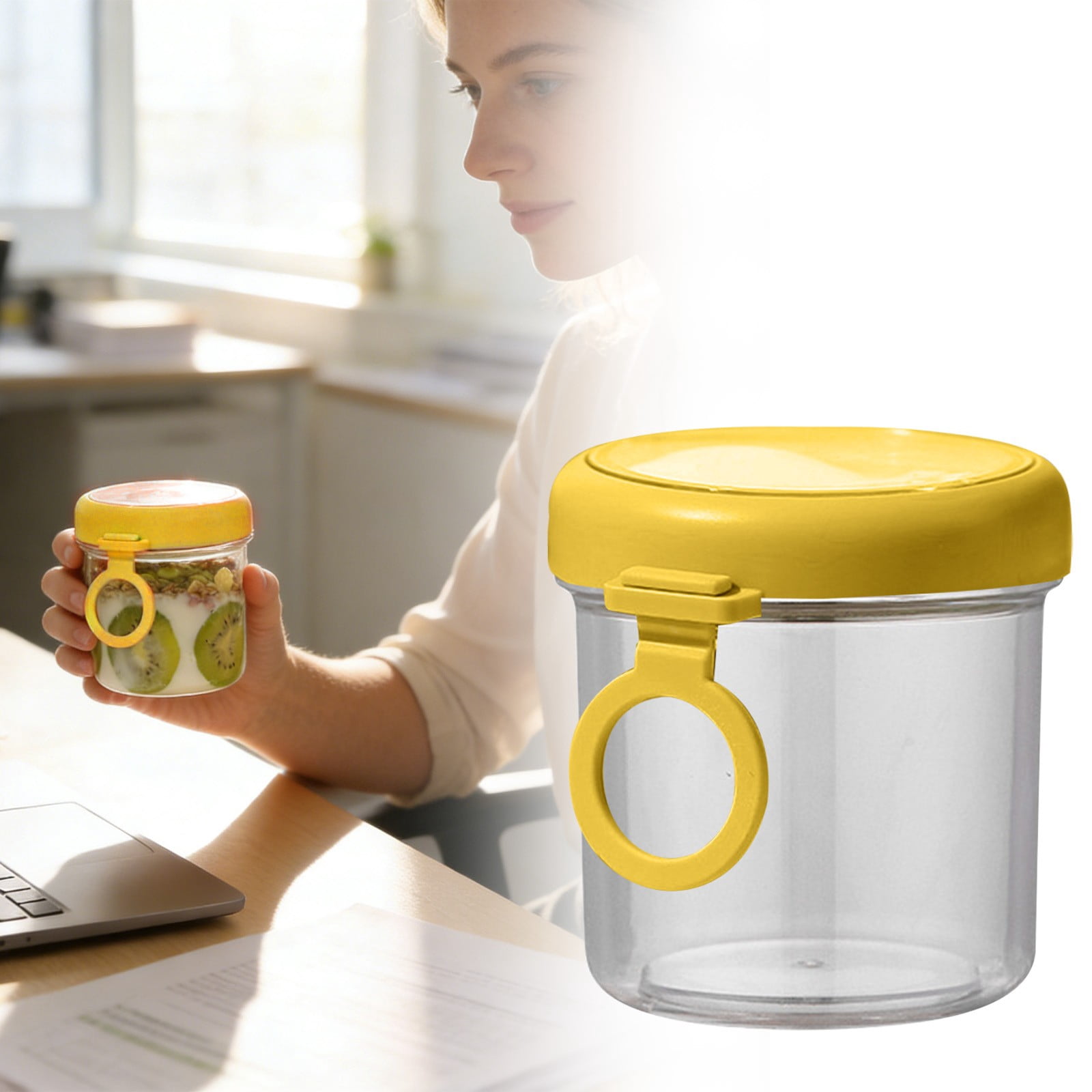 BinKFF Double Overnight Oats Containers with Lids and Spoon 18 fl oz ...