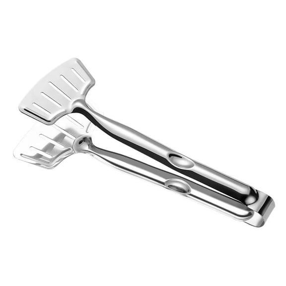 BinKFF Double-Sided Stainless Steel Grill Clamp Spatula, All-Purpose Shovel Clip, Anti-Scald Extended Handle Spatula Tongs, for Grilling Meat, Fish and Pancakes with Non-Slip Grip
