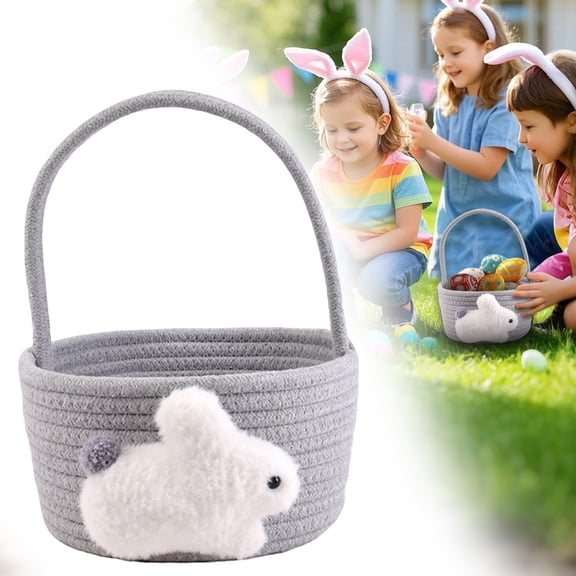 BinKFF Easter Baskets for Kids, Small Woven Baskets for Organizing Rope with Handle Cute Cotton Basket for Nursery Gift Dog Cat Toy Storage Basket for Toy Organizer