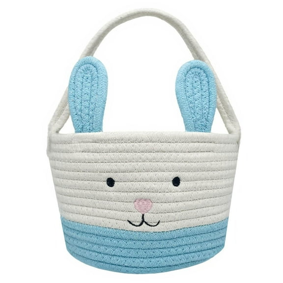 BinKFF Easter Bunny Basket for Kids – Soft & Durable Woven Cotton Rope Design with Handle, Baby Gift Basket for Boys, Girls, Toddler, Ideal for Easter Egg Hunts or Christmas Gifts