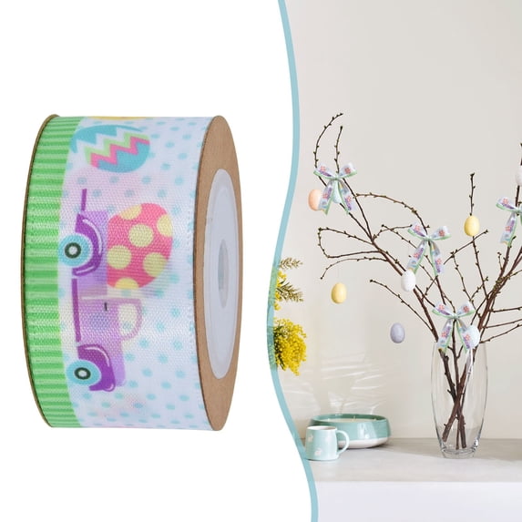 BinKFF Easter Spring Pastel Wired Ribbon Rolls, Easter Bunny Wired Edge Ribbons, Decorative Wrapping Ribbon for Gift, Colorful DIY Craft Fabric Ribbons for Holiday Decor, 10 Yards