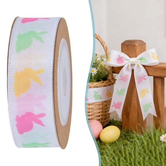 BinKFF Easter Spring Pastel Wired Ribbon Rolls, Easter Bunny Wired Edge Ribbons, Decorative Wrapping Ribbon for Gift, Colorful DIY Craft Fabric Ribbons for Holiday Decor, 10 Yards