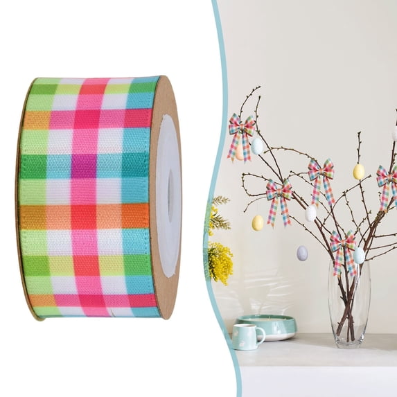 BinKFF Easter Spring Pastel Wired Ribbon Rolls, Easter Bunny Wired Edge Ribbons, Decorative Wrapping Ribbon for Gift, Colorful DIY Craft Fabric Ribbons for Holiday Decor, 10 Yards