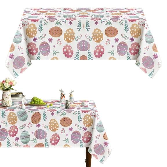 BinKFF Easter Tablecloth 52 x 70 Inch, Bunny Egg Flowers Happy Easter Table Cloth, Stain and Wrinkle Resistant Washable Rectangle Table Cover for Spring Holiday Party Picnic Dinner Decor