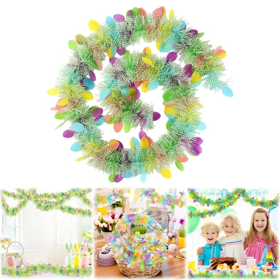 BinKFF Easter Tinsel Garland with Colorful Egg Decorations Easter Metallic Garland Spring Rainbow Glitter Twist Wire Hanging Decorations for Holiday Party Decor