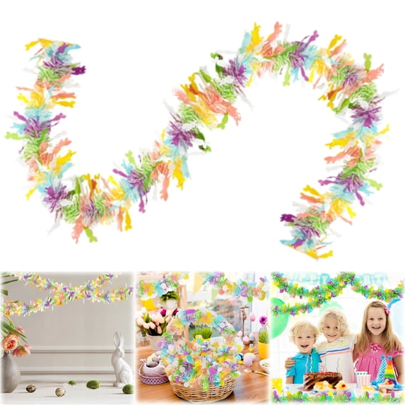 BinKFF Easter Tinsel Garland with Colorful Egg Decorations Easter Metallic Garland Spring Rainbow Glitter Twist Wire Hanging Decorations for Holiday Party Decor