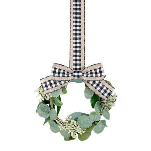 BinKFF Easter Wreath, 8.6'' Mini Easter Wreath for Front Door Easter Eggs Sign Kitchen Cabinet Wreaths Decorations with Ribbon Bow for Window Home Table Centerpiece Farmhouse Decor