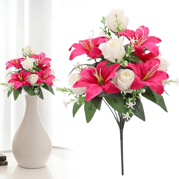 BinKFF Fake Lillies Artificial Flowers Real Touch PU Faux Flowers Lily Stems for Wedding Spring Bouquet Floral Arrangement Home Office Party Decorations for Mother's Day