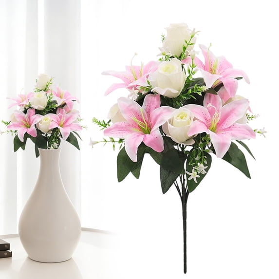 BinKFF Fake Lillies Artificial Flowers Real Touch PU Faux Flowers Lily Stems for Wedding Spring Bouquet Floral Arrangement Home Office Party Decorations for Mother's Day