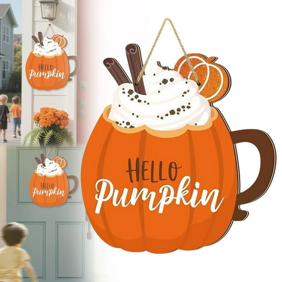 BinKFF Fall Decor Pumpkin Welcome Sign Thanksgiving Door Hanger Wooden Pumpkin Decor Hanging Porch Sign for Autumn Harvest Thanksgiving Farmhouse Wall Decoration(Orange)