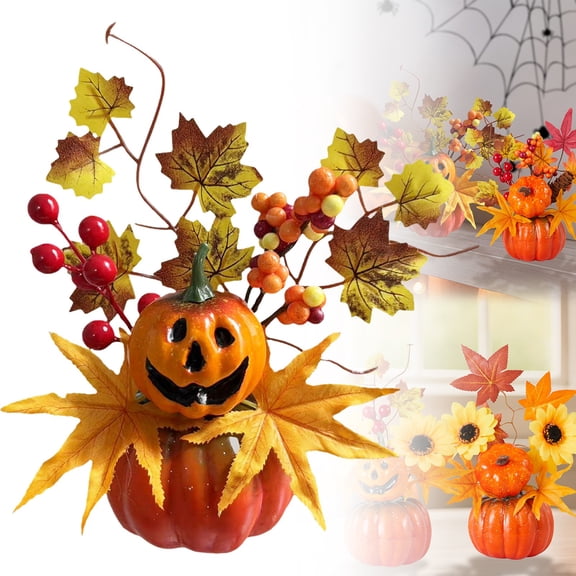 BinKFF Fall Decor Table Centerpiece Rustic Artificial Orange Maple Pumpkin Sunflower Wheat, Fall Floral Arrangement Decoration for Home Kitchen Coffee Autumn Thanksgiving