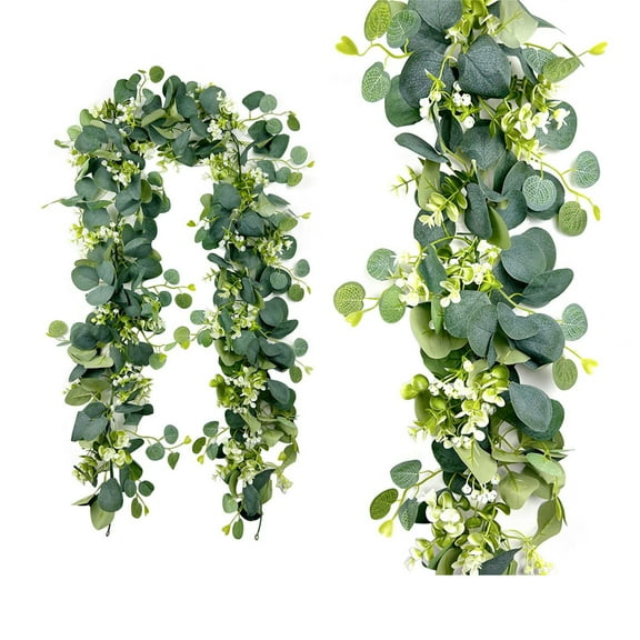BinKFF Faux Eucalyptus Garland, 5.9 Ft Artificial Vines Fake Hanging Eucalyptus Leaves Greenery Garland for Wedding Backdrop Arch Wall Table Party Indoor Outdoor Decor