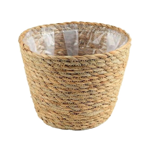 BinKFF Flower Girl Woven Seagrass Belly Basket - Rattan Flower Pot Wicker Planter & Desktop Storage Basket- Rustic Plant Pot Grocery Basket for Laundry Picnic Home Decor - 10.4in