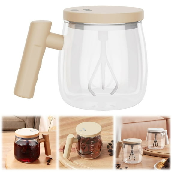 BinKFF Glass Tea Cup with Infuser and Lid, Electric Mixing Mug Self Stirring Coffee Mug, 400ml Lightweight High Speed Glass Stirring Cup for Home Maker Gift for Birthday