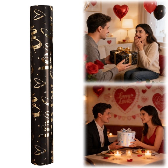BinKFF Gold Wrapping Paper Roll, Metallic Gift Wrap with Heart, Geometric & Floral Pattern for Wedding, Birthday, Anniversary, Bridal Shower, Christmas, Valentines, 17 x 120 inches