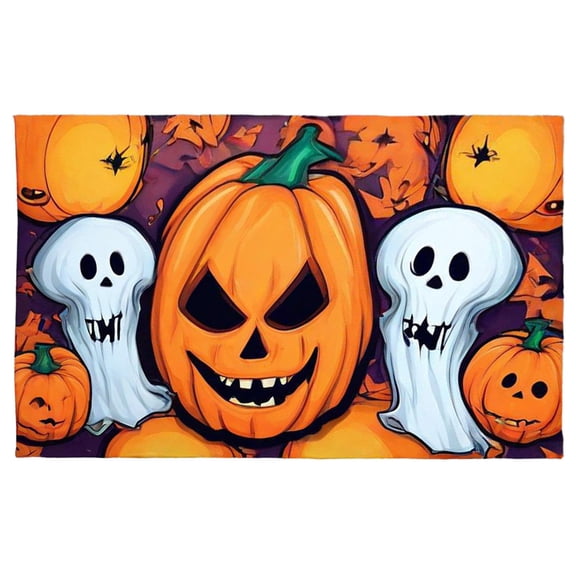 BinKFF Halloween Bath Mat, Thin Halloween Bathroom Rug Non-Slip Quick Dry Pumpkin Bath Mat Fits Under Door Thin Floor Mat Fall Halloween Decor, 4 Sizes, Pumpkins Orange