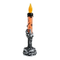 BinKFF Halloween Black Taper Flameless Candles with Ghost Hand Candlesticks and Remote Timer, Battery Operated Taper Candles with Holder and 3D Flame for Halloween Decor